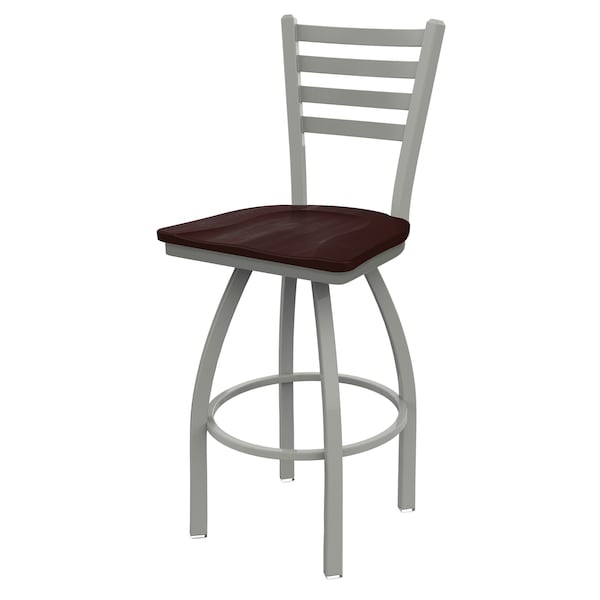 25" Swivel Counter Stool, Nickel Finish, Dark Cherry Maple Seat